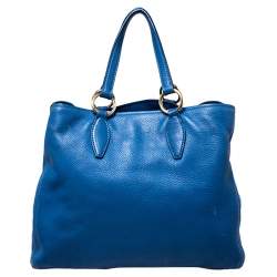 Pre Owned Miu Miu Blue Pebbled Leather Caribou Shopper Tote 
