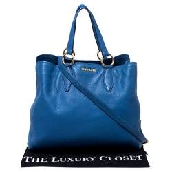 Pre Owned Miu Miu Blue Pebbled Leather Caribou Shopper Tote 