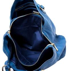 Pre Owned Miu Miu Blue Pebbled Leather Caribou Shopper Tote 