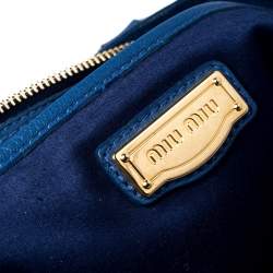 Pre Owned Miu Miu Blue Pebbled Leather Caribou Shopper Tote 