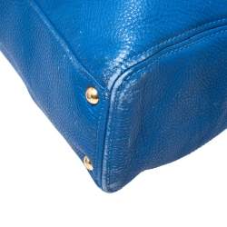 Pre Owned Miu Miu Blue Pebbled Leather Caribou Shopper Tote 