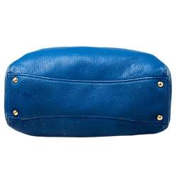 Pre Owned Miu Miu Blue Pebbled Leather Caribou Shopper Tote 