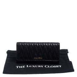 Miu Miu Black Matelassé Leather Flap Continental Wallet