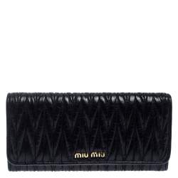 Miu Miu Black Matelassé Leather Flap Continental Wallet