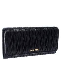 Miu Miu Black Matelassé Leather Flap Continental Wallet
