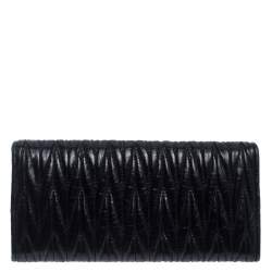 Miu Miu Black Matelassé Leather Flap Continental Wallet