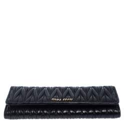 Miu Miu Black Matelassé Leather Flap Continental Wallet