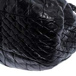 Miu Miu Black Glazed Quilted Leather Large Harlequin Hobo