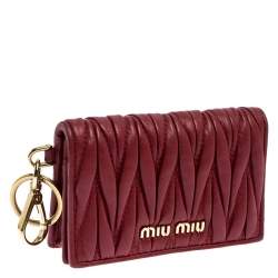 Miu Miu Red Leather Matelassé Leather Flap Compact Wallet