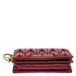 Miu Miu Red Leather Matelassé Leather Flap Compact Wallet