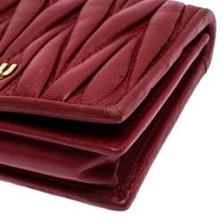 Miu Miu Red Leather Matelassé Leather Flap Compact Wallet