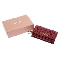 Miu Miu Red Leather Matelassé Leather Flap Compact Wallet