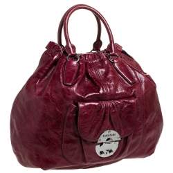 Pre Owned حقيبة ميو ميو جيب أمامي جلد عنابية