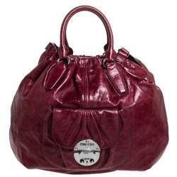Pre Owned Miu Miu Burgundy Leather Front Pocket Hobo