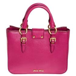 Pre Owned Miu Miu Fuschia Leather Medium Madras Tote