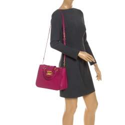 Pre Owned Miu Miu Fuschia Leather Medium Madras Tote