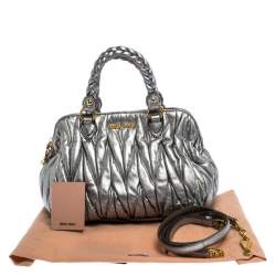 Pre Owned Miu Miu Silver Matelasse Leather Small Satchel