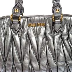 Pre Owned Miu Miu Silver Matelasse Leather Small Satchel
