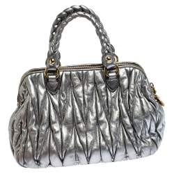 Pre Owned Miu Miu Silver Matelasse Leather Small Satchel