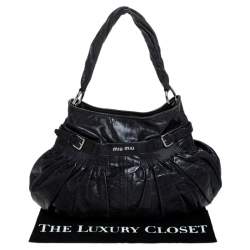 Pre Owned Miu Miu Navy Blue Leather Gathered Hobo