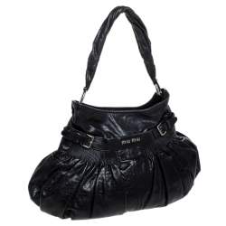 Pre Owned Miu Miu Navy Blue Leather Gathered Hobo