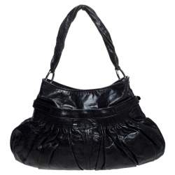 Pre Owned Miu Miu Navy Blue Leather Gathered Hobo