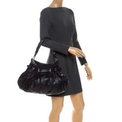 Pre Owned Miu Miu Navy Blue Leather Gathered Hobo