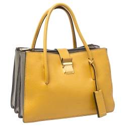 Miu Miu Mustard Madras Leather Push Lock Tote
