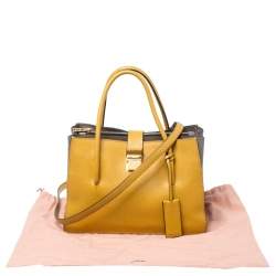 Miu Miu Mustard Madras Leather Push Lock Tote