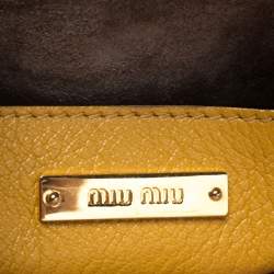 Miu Miu Mustard Madras Leather Push Lock Tote