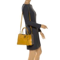 Miu Miu Mustard Madras Leather Push Lock Tote