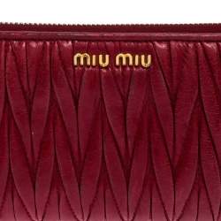 Miu Miu Dark Red Matelassé Leather Continental Zip Wallet