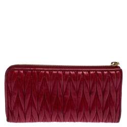 Miu Miu Dark Red Matelassé Leather Continental Zip Wallet
