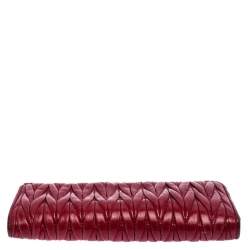 Miu Miu Dark Red Matelassé Leather Continental Zip Wallet