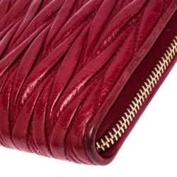 Miu Miu Dark Red Matelassé Leather Continental Zip Wallet