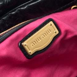 Miu Miu Black Leather Lily Distressed Satchel