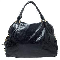 Miu Miu Black Leather Lily Distressed Satchel