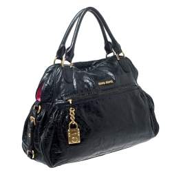 Miu Miu Black Leather Lily Distressed Satchel