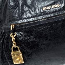 Miu Miu Black Leather Lily Distressed Satchel