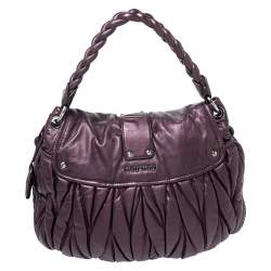 Pre Owned Miu Miu Metallic Purple Matelasse Lux Leather Coffer Hobo