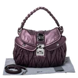 Pre Owned Miu Miu Metallic Purple Matelasse Lux Leather Coffer Hobo