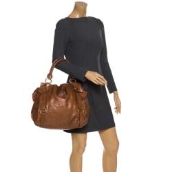 Pre Owned Miu Miu Brown Leather Bow Tote
