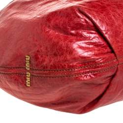 Miu Miu Red Leather Gathered Hobo