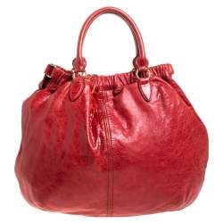 Miu Miu Red Leather Gathered Hobo