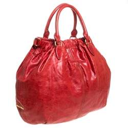 Miu Miu Red Leather Gathered Hobo