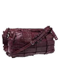 Pre Owned Miu Miu Burgundy Glossy  Ruffled Leather Shoulder Bag