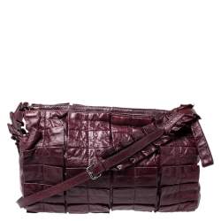 Pre Owned Miu Miu Burgundy Glossy  Ruffled Leather Shoulder Bag