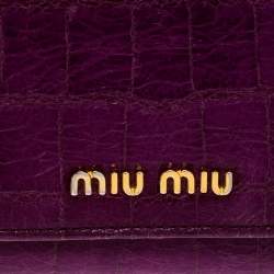 Pre Owned Miu Miu Purple Croc Embossed Patent Leather Flap Continental Wallet