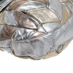 Miu Miu Metallic Silver/Gold Leather Patchwork Coffer Hobo