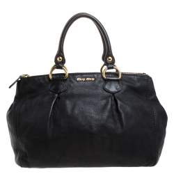 Miu Miu Black Leather Double Zip Large Tote